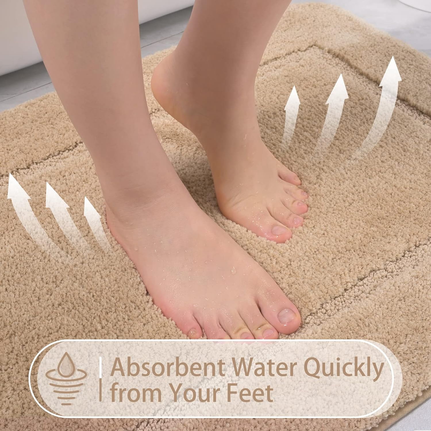 Homore Bathroom Rugs Sets, Luxury Bath Mat Set Anti-Slip Bath Rug and U-Shaped Toilet Mat Camel