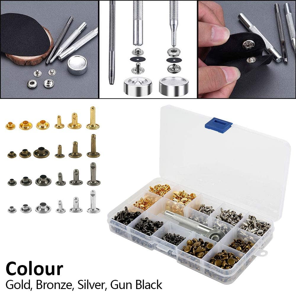 Mandala Crafts Double Cap Rivet Kit and Punch Press Setting Tool for  Leather, Fabric, Clothing Decorative Metal Studs, 6mm 8mm Gold Silver  Antique