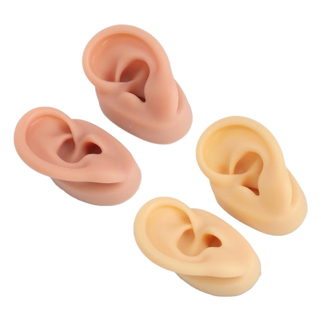 2 Pair Silicone Ear Model, Left and Right Soft Flexible Model prosthetic Ear Piercing Practice, Silicone Body Parts for Earring Jewelry Display, Acupuncture Teaching Tool