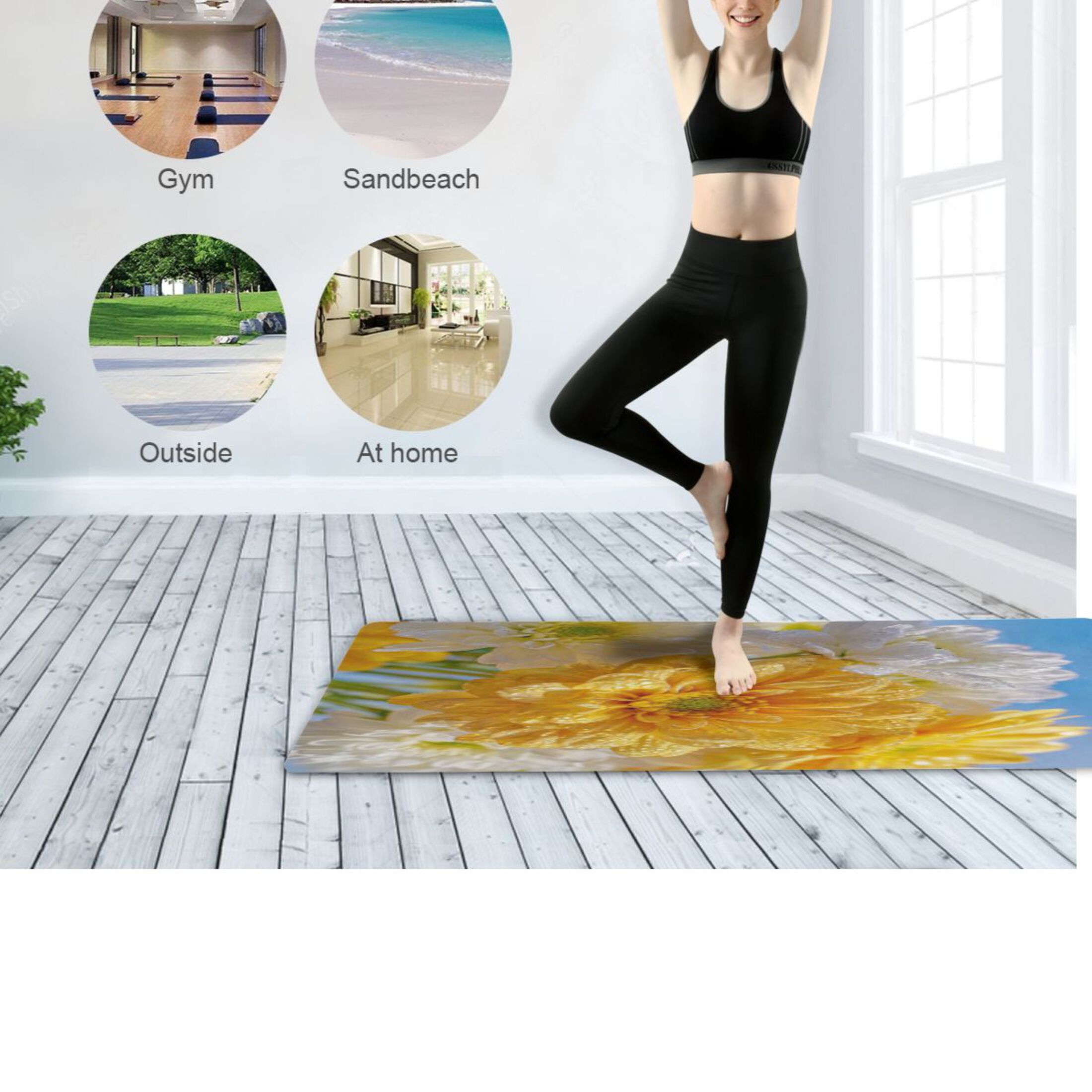 BZSMCE Yoga Mat Women Fitness Mat Sunny Daisies with Morning Dew Pattern