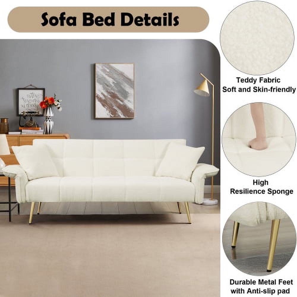 BSHTI 70.1 inch Futon Sofa Couch, Modern Convertible Double Sofa Bed with Folding Armrests for livingroom,Beige