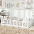thumbnail image 2 of PAPROOS Twin Size Floor Bed, Solid Wood Toddler Bed with Slat, Fence Guardrail and Door, No Box Spring Needed, Montessori Bed, Twin Bed for Kids, Boys, Girls, White, 2 of 10