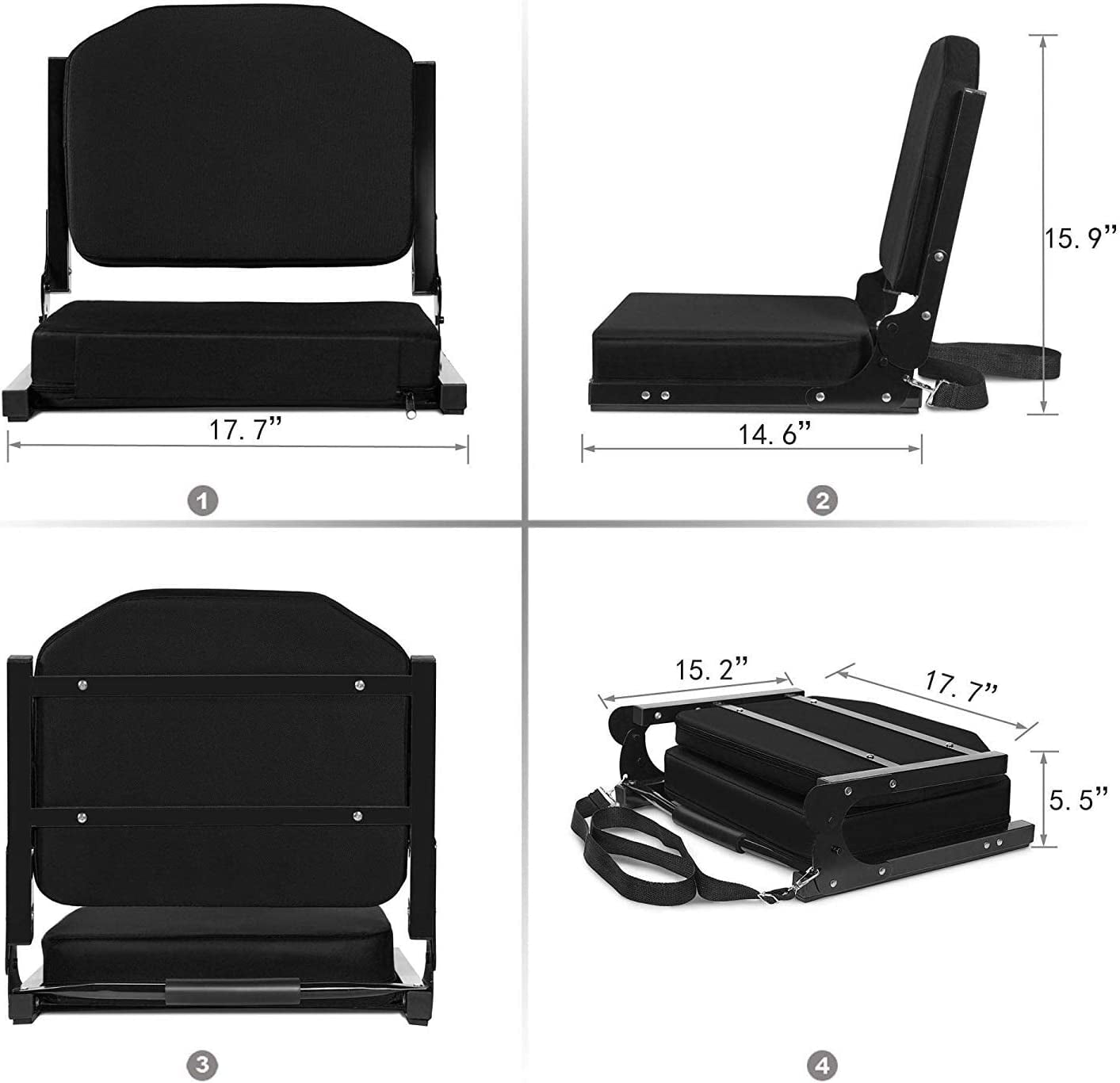 Stadium Seats For Bleachers With Back And Cushion Support, Wide Padded  Portable Stadium Seats Chairs With Backs And Shoulder Strap
