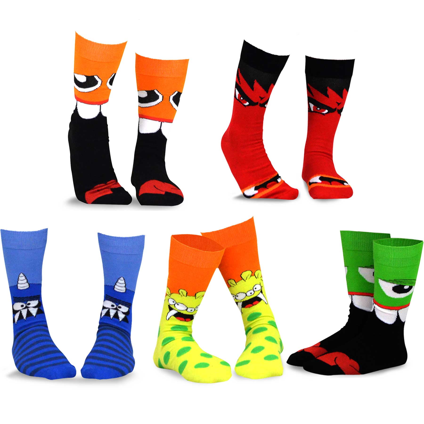 TeeHee Novelty Cotton Crew Fun Socks 5-Pack for Women (Monsters-A ...