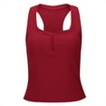 thumbnail image 1 of Camiseta sin mangas con cuello en U bajo y detalle de botones para mujer - Entallada, sin mangas, poliéster, para outfits de día/noche (tallas S-XL), 1 of 5