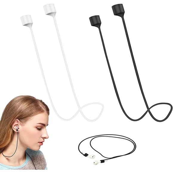 Siqian 2 Pcs Magnetic Anti-Lost Straps Sport Compatible with AirPods Earbud Lanyard Strap Soft Silicone Straps Lanyard Neck Strap for Sports Running(Black White)