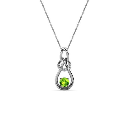 14k Gold Diamond Love Knot - Diamond & Peridot 0.16 Carat tw Women Love Knot Slider Pendant 14K White Gold with 18