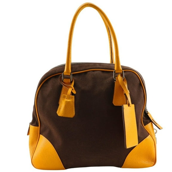Pre-Owned PRADA Mini Boston Tote Bag Canvas Brown A5 Women's (Fair)