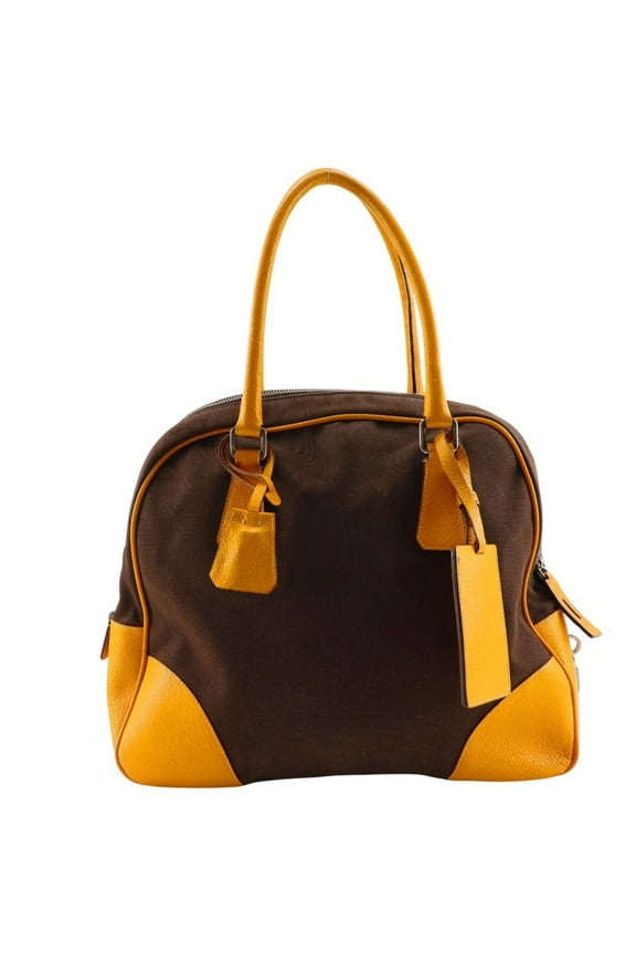 Pre-Owned PRADA Mini Boston Tote Bag Canvas Brown A5 Women's (Fair)