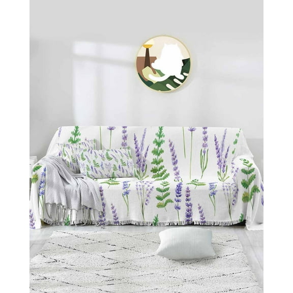 Purple Lavender Sofa Covers for 3 Cushion Couch,Washable Sectional & L Shape Couch Covers for Dog/Cat/Kid,Green Leaves Spring Summer Botanical White Non Slip Sofa Slipcover Futon Cover 71x150