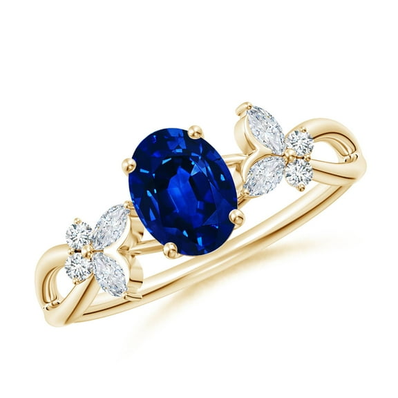ANGARA Lab Grown Oval Blue Sapphire Butterfly Engagement Ring for Women in 14K Yellow Gold (Size-7x5mm) | September Birthstone, Anniversary, Jewelry Gift for Women | Lab-Grown Blue Sapphire Ring