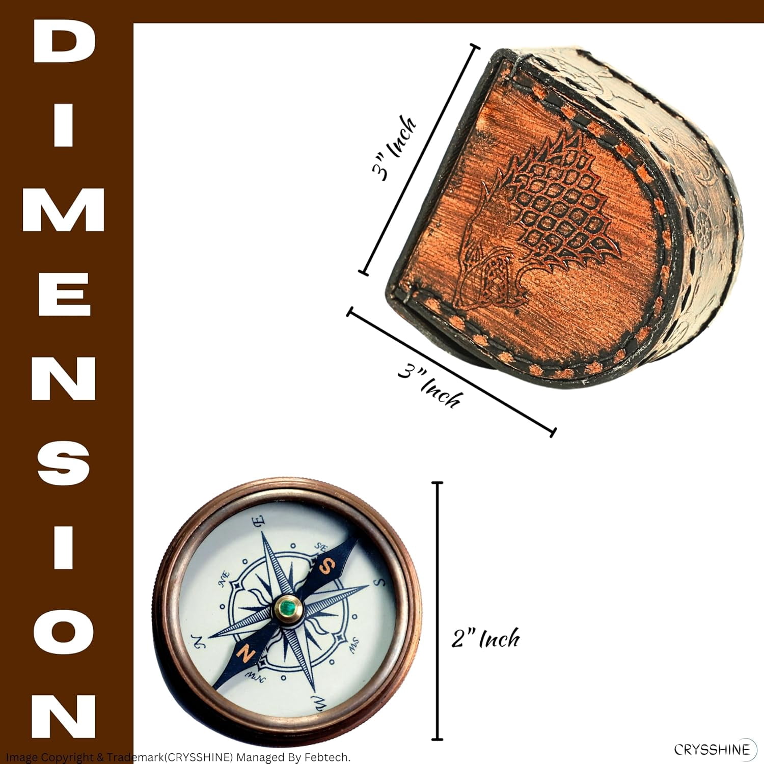 Navy Collection Antique Bronze Compass 2-Inch with Leather Case – Winter is Coming Direwolf Design – Functional Collectible for Outdoor Navigation & Fantasy
