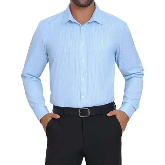 Camisas de vestir de rayas INSPIRE CHIC para hombres, de manga larga, con botones, en azul y blanco