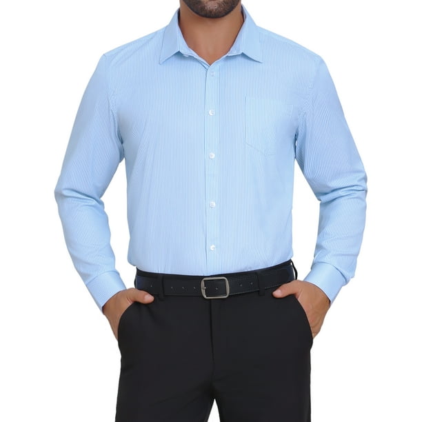 Camisas de vestir de rayas INSPIRE CHIC para hombres, de manga larga, con botones, en azul y blanco
