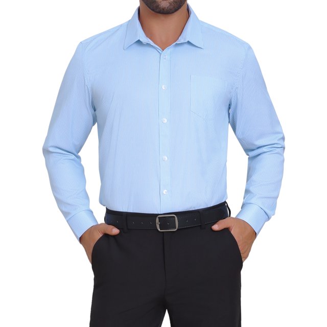 Camisas de vestir de rayas INSPIRE CHIC para hombres, de manga larga, con botones, en azul y blanco