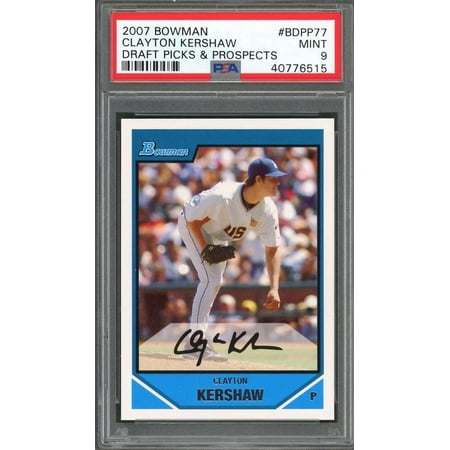 2004 Bowman Draft Rookie Card - 2007 bowman draft picks & prospects #bdpp77 CLAYTON KERSHAW rookie card PSA 9
