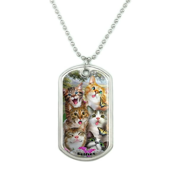Cats and Butterflies Selfie Military Dog Tag Pendant Necklace with Chain