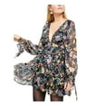 thumbnail image 6 of FREE PEOPLE Womens Black Floral Long Sleeve Mini Ruffled Party Dress Size: M, 6 of 9