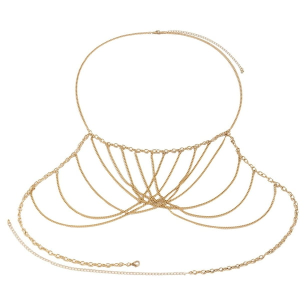 Cadena corporal de moda para discoteca, cadena para el pecho, joyería hueca para playa de verano Oro