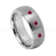 thumbnail image 1 of 8mm Brushed Dome Tungsten Ring - 0.21ctw Ruby 3-stone Band - Personalized Tungsten Wedding Ring - Custom Made July Birthstone Ring TN069BS, 1 of 1