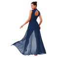 thumbnail image 2 of renvena Costumes de Danse Lyrique pour Femmes Robe Maxi Sans Manches Col Roulé Dos Nu en Tulle Bleu Marine m, 2 of 5