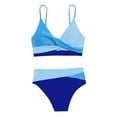 thumbnail image 3 of TEVEQ Women's Two Swimsuit High Waisted Bikini Sets Color Block Bathing Suits Swim Suits for Women 2025 Bikini Sets for Women Bathing Suit for Women Bikini 2025 New Triangle Bikini Sets Blue L, 3 of 7