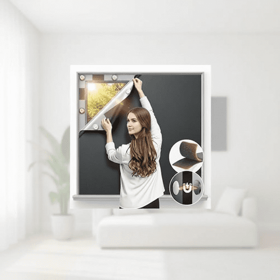 Portable Blackout Window Cover 40 x 58 Inches, Temporary No-Drill Privacy Curtains for Bedroom, Nursery, Travel, and Skylight, Light-Blocking Shades in Black