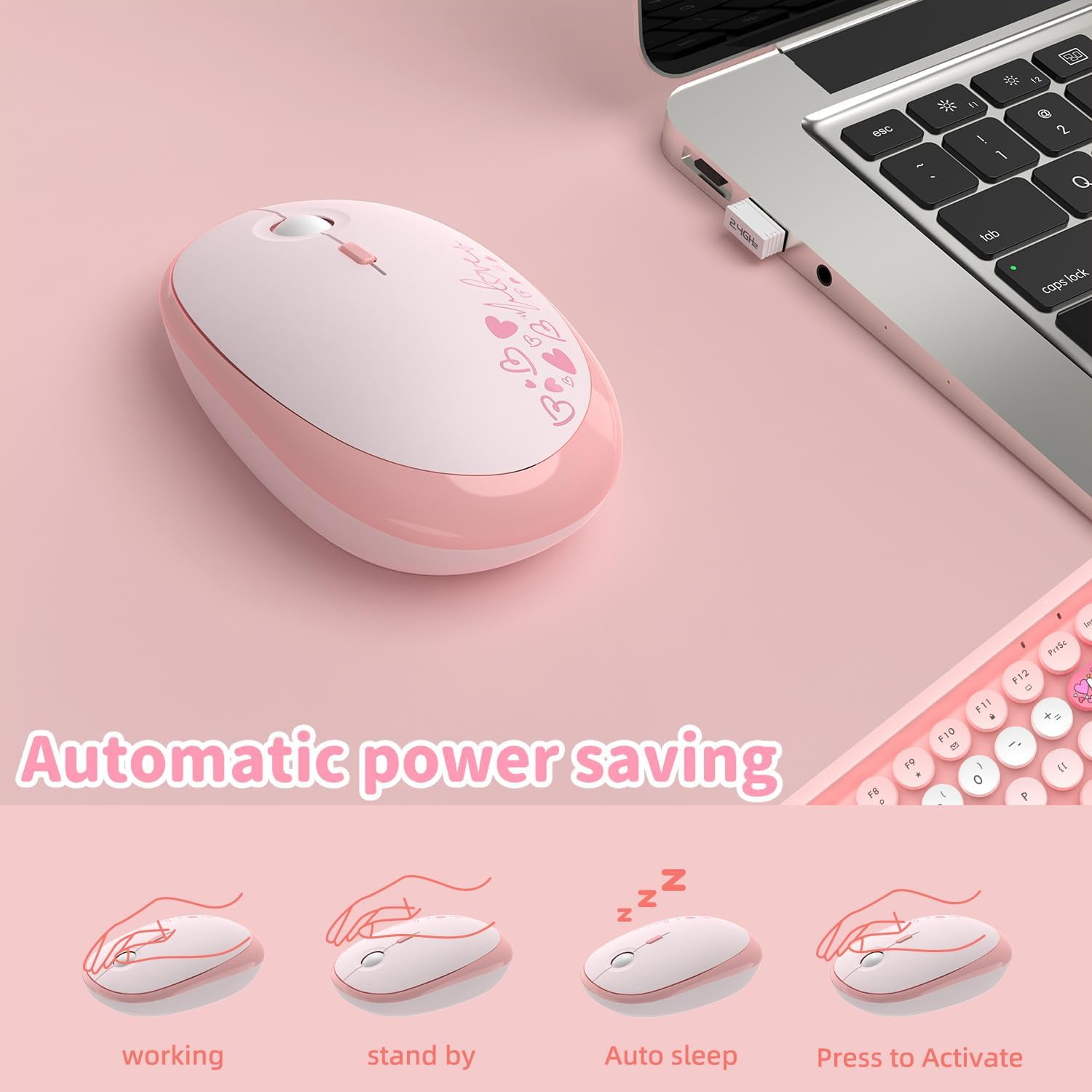 AJAZZ 308i Color Gradient Wireless Keyboard and Mouse Set, Retro Typewriter Keyboard with Cute Theme Round Keycaps for Mac/Windows/PC/Laptop