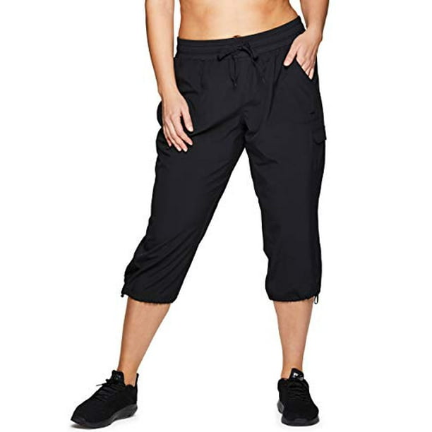 RBX Active Women s Plus Size Fashion Lightweight Stretch Woven Cargo Capri  Pant with Pockets Black S21 2X