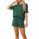 thumbnail image 1 of Conjuntos de salón Inspire Chic para mujeres, atuendos de gofre, camiseta con pantalones cortos, ropa de estar en casa, sudaderas jogger con bolsillos, M Verde Oscuro, 1 of 6