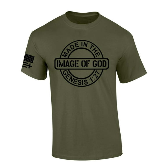 Mens Christian Tshirt Made in the Image of God Short Sleeve T-shirt Graphic Tee-Military Green-6xl