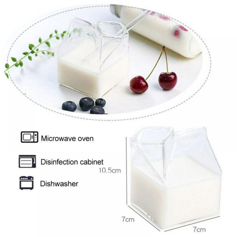 Tapleap Glass Milk Carton, Kawaii Aesthetic Clear Cup, Cute Mini Creamer  Container - Small Gift Choice