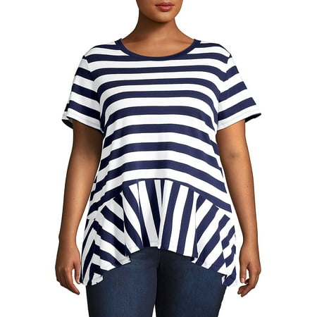 Plus Stripe-Panel Peplum Top