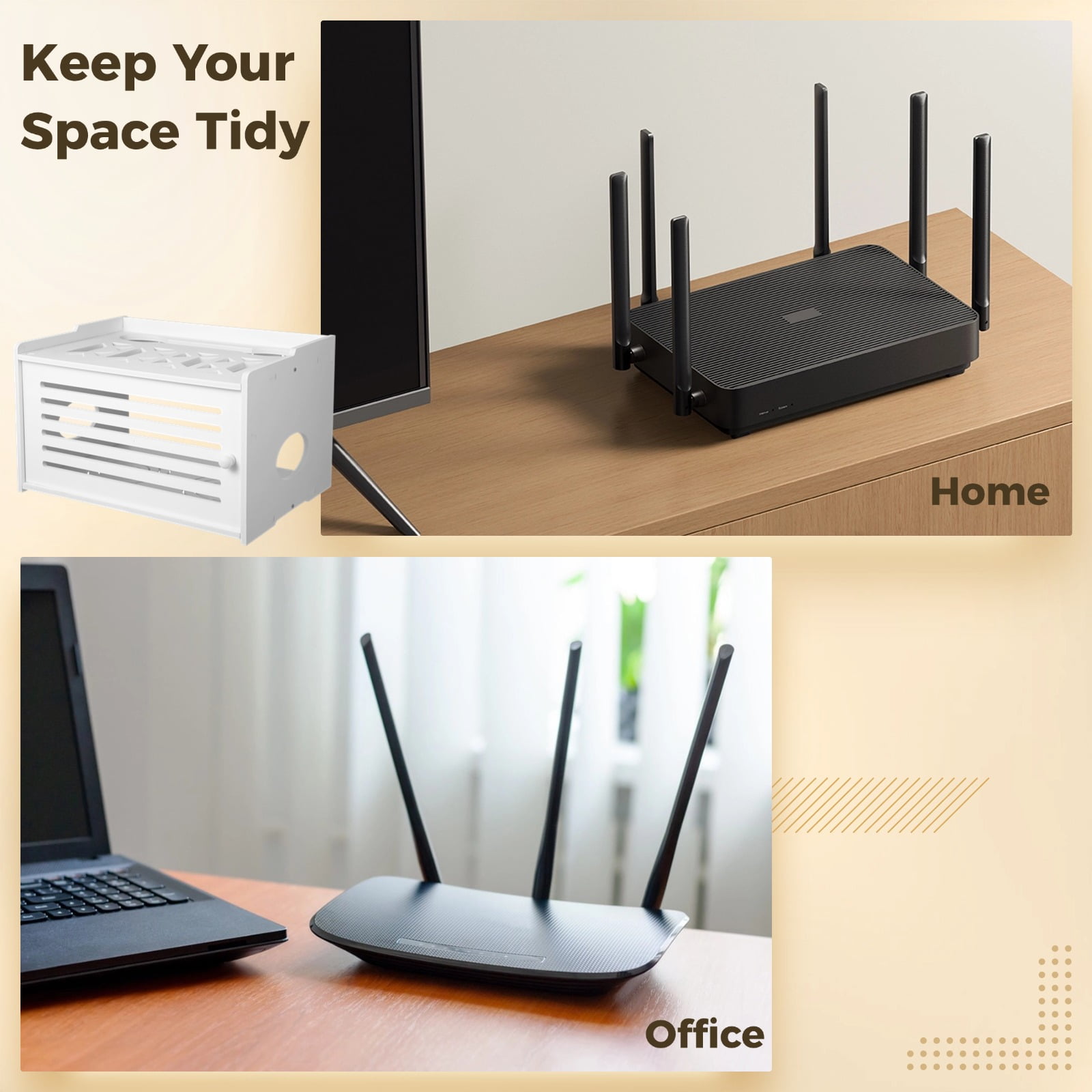 Router Shelf Storage, WiFi Router Storage Box, Router Hider and Cable Organizer, Large PVC Router Management Rack for Modem, Power Strips, 14.6×10.6×9.1"
