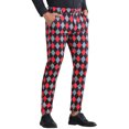 thumbnail image 5 of INSPIRE CHIC Men's Pants Diamond Plaid Flat Front Straight Leg Trousers 30 Red Black, 5 of 6
