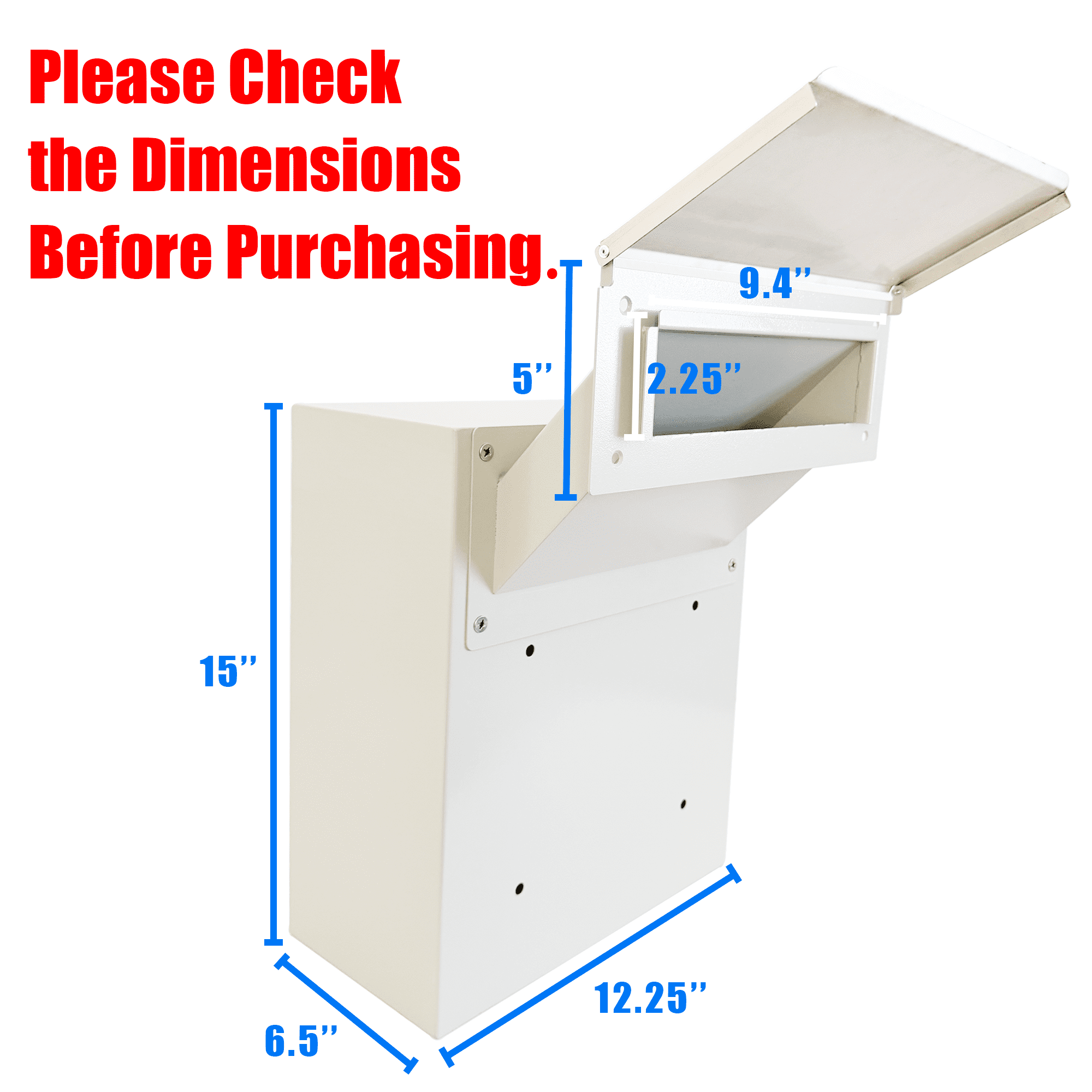 Through-The-Wall Drop Box with Rainproof Cover | Heavy Duty Through Wall Mailbox with 10-Inch Adjustable Chute | Rainproof Locking Drop Safe for Mail, Rent, Checks, Cash, and Keys, Gray