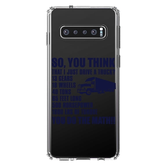 DistinctInk Clear Shockproof Hybrid Case for Samsung Galaxy S10  PLUS (6.4" Screen) - TPU Bumper Acrylic Back Tempered Glass Screen Protector - You Think I Just Drive a Truck? Torque Tons
