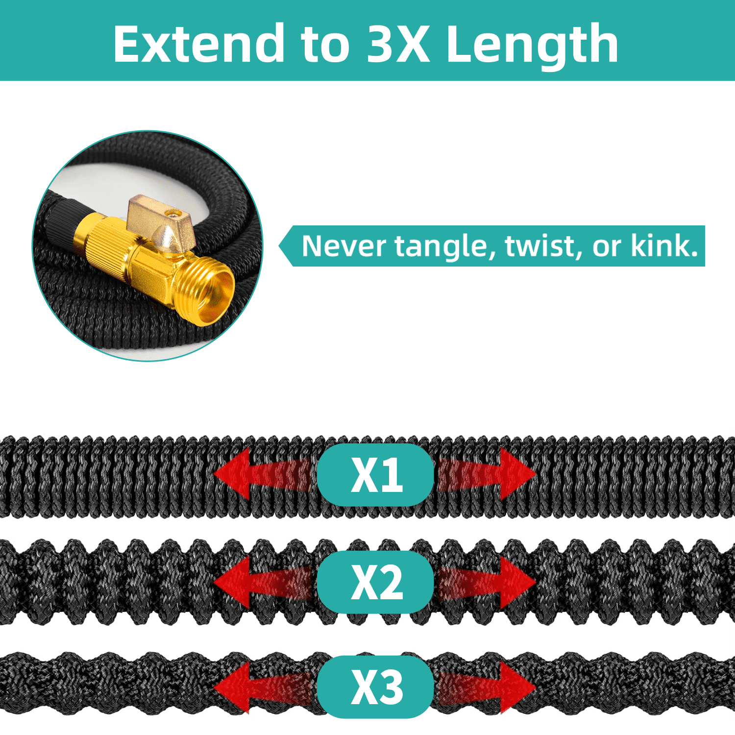 SUNDAN Expandable Garden Hose 50ft No Kink Flexible Water Hoses for Outdoor with 8-Pattern Spray Nozzle(Black)