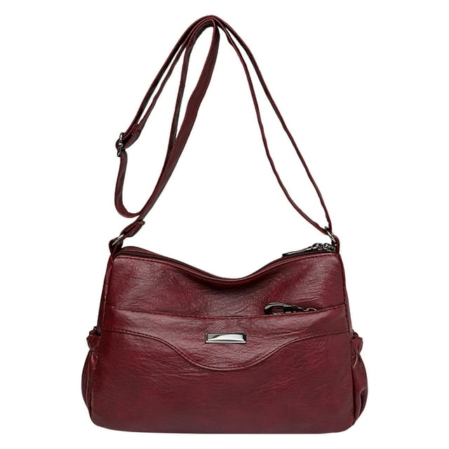 Bmisegm Women Shoulder Bag Fashionable New Pattern Retro Solid Color Large Capacity Zipper Versatile Messenger Bag Mens Purses or Shoulder Bags Red One Size