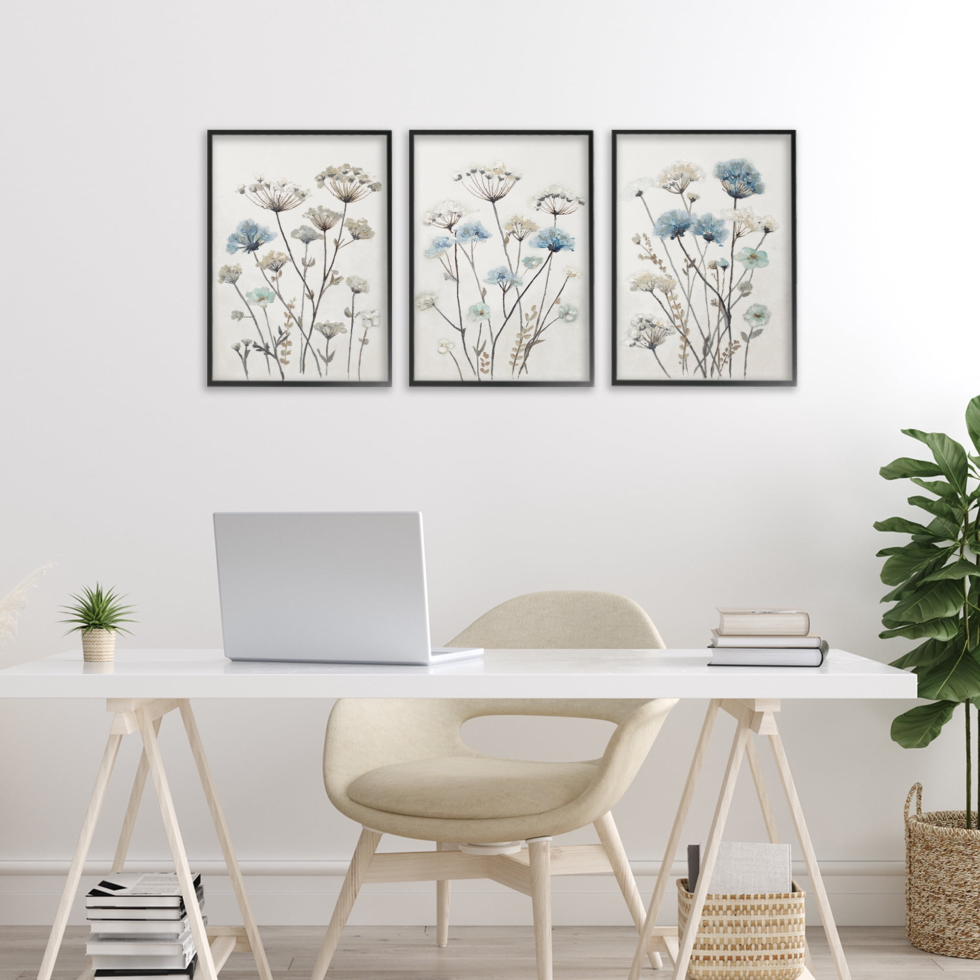 Stupell Industries Neutral & Blue Garden 3 Piece Black Framed Giclee Art Set, design by Patricia Pinto