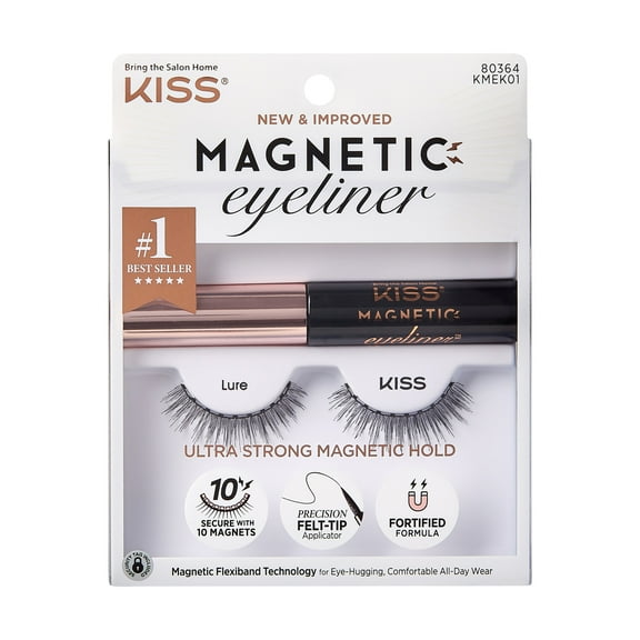KISS Magnetic False Eyelashes, Strip Lashes, Lure, Black, 12mm, 1 Pair