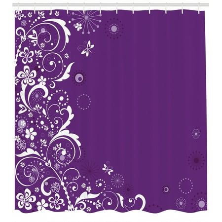 Purple Shower Curtain Abstract White Floral Pattern With