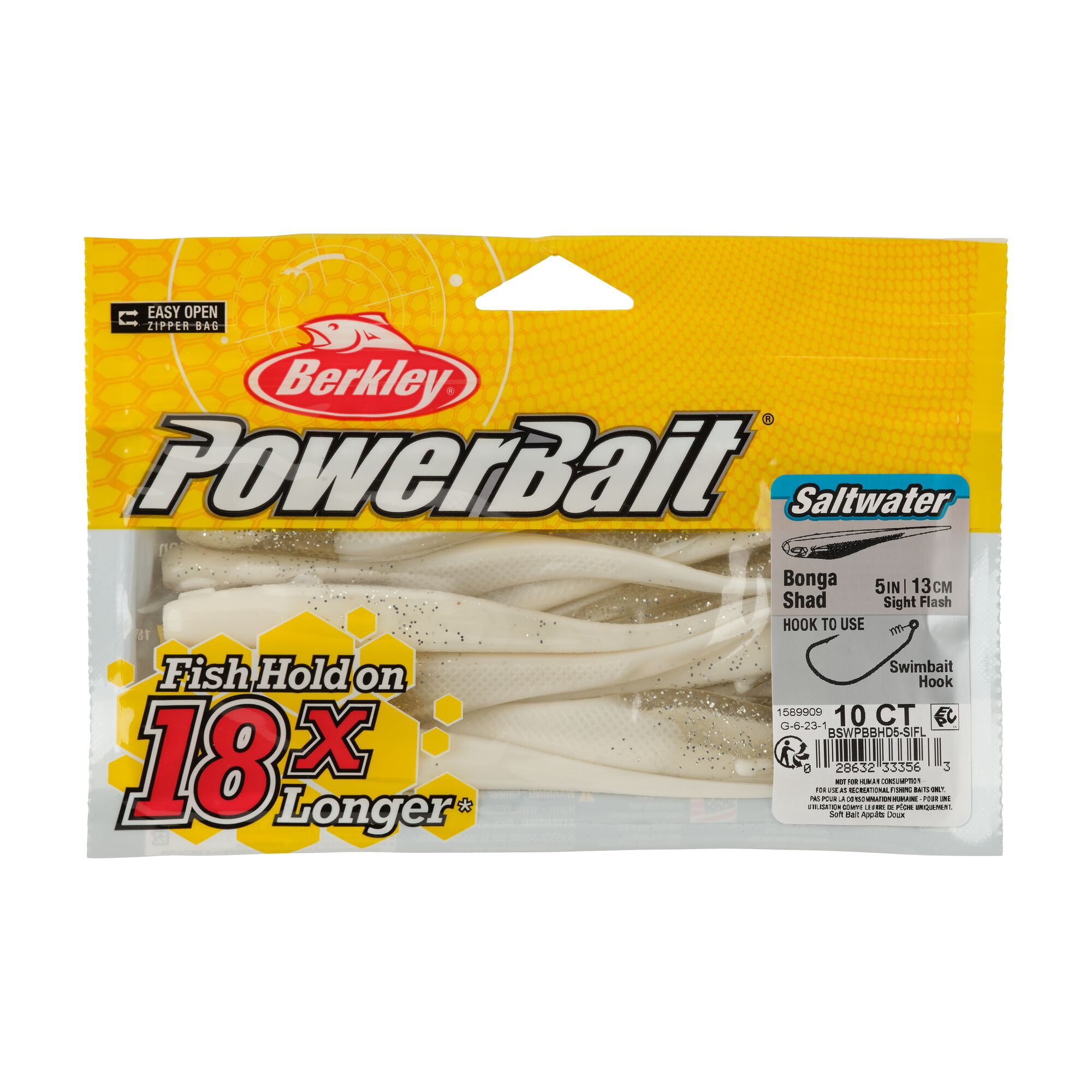 Berkley PowerBait® Saltwater Bonga Shad, 5 in, Jerkbaits, Sight Flash (10-count)