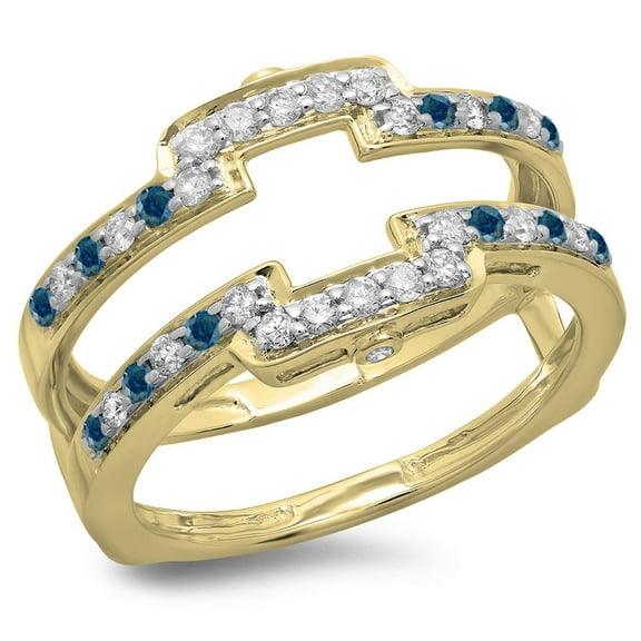 Dazzlingrock Collection 0.50 Carat (ctw) 10K Blue & White Diamond Ladies Wedding Double Ring 1/2 CT, Yellow Gold, Size 8