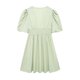 thumbnail image 3 of Vestido mini plisado liso con lazo a la moda para mujer, vestido vintage con escote en V y mangas cortas abullonadas, vestidos elegantes para mujer, 3 of 5