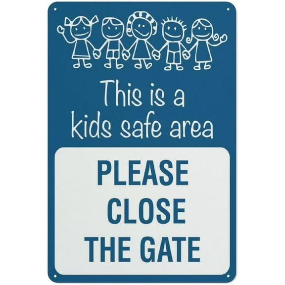 This Is A Kid Safe Area Please Close The Gate Sign 12 X 8 Inches Reflective Aluminum Metal Warning Signage With Symbol For Indoor Outdoor Use