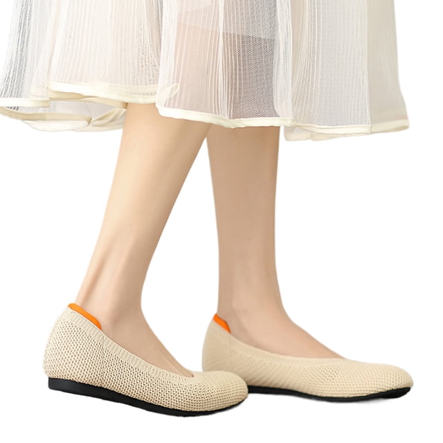 Zapatos para Vestir Planos Ballet Sin Cordones Punto Mujer (Beige 38)
