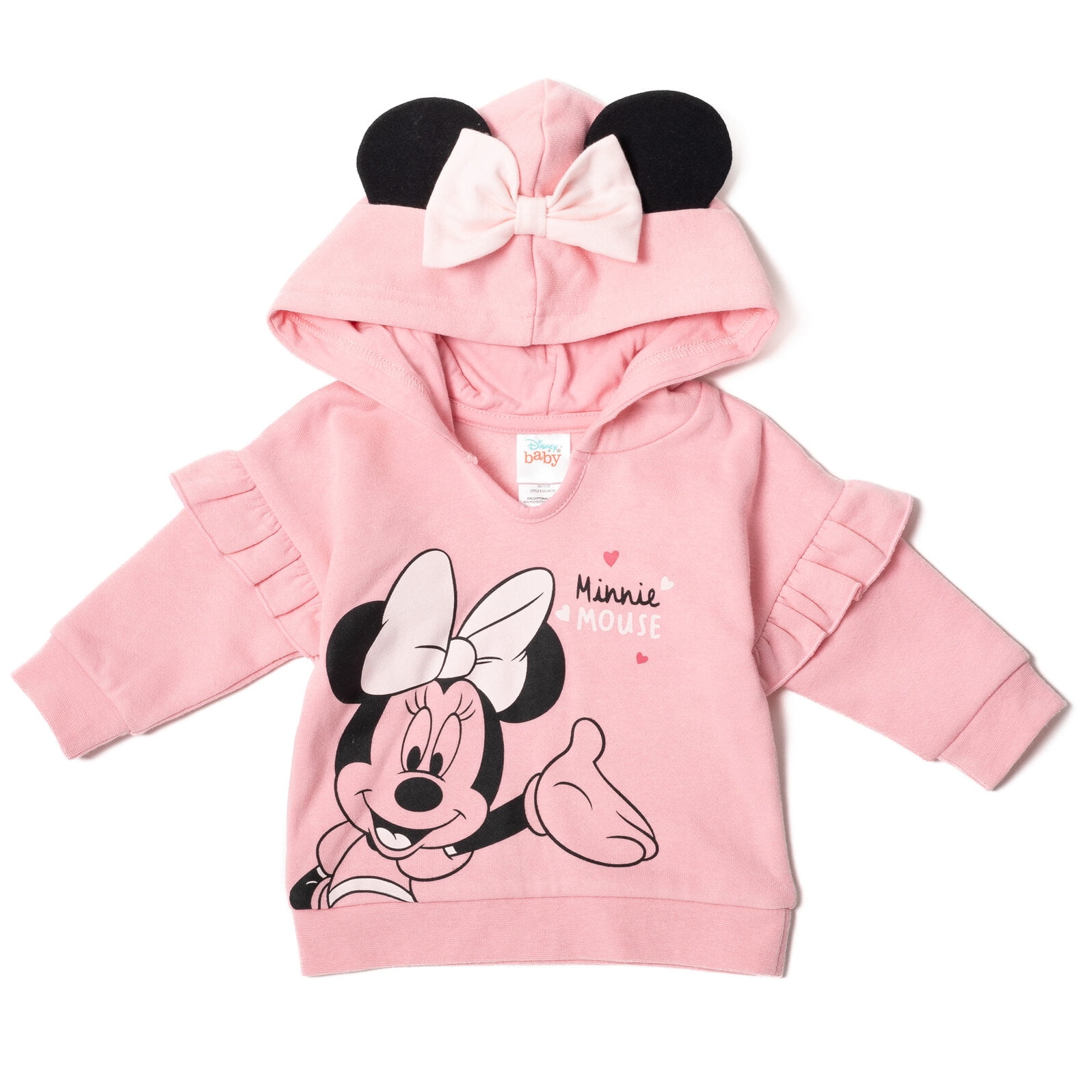 Disney Minnie Mouse Infant Baby Boys or Girls Fleece Pullover Hoodie Bodysuit and Pants 3 Piece Outfit Set Newborn to Infant