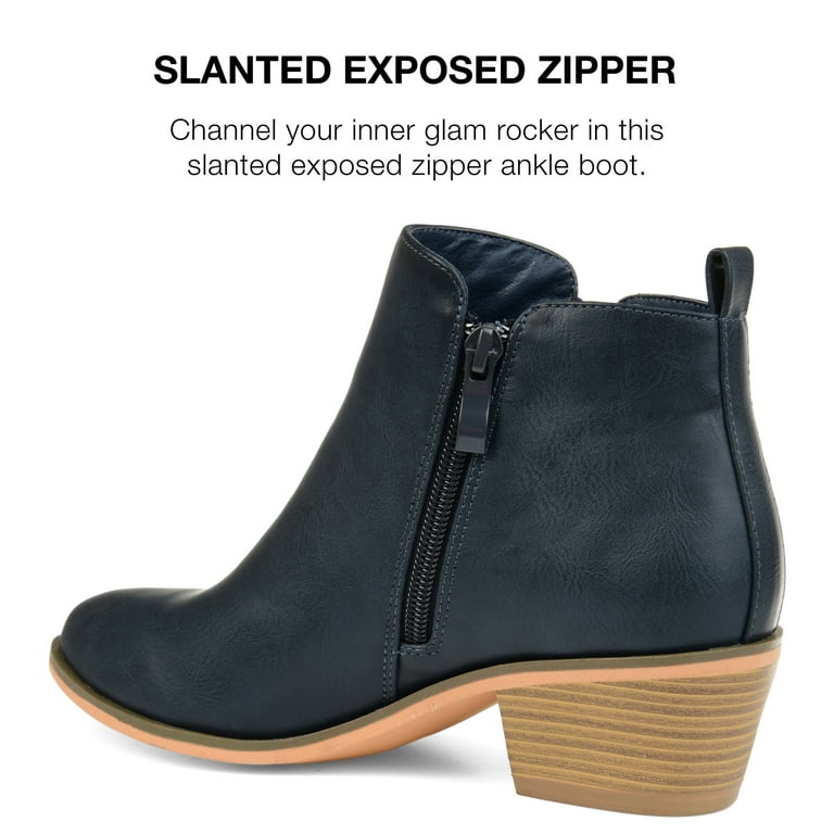 Journee Womens Rebel Outside Zip Stacked Heel Booties Walmart