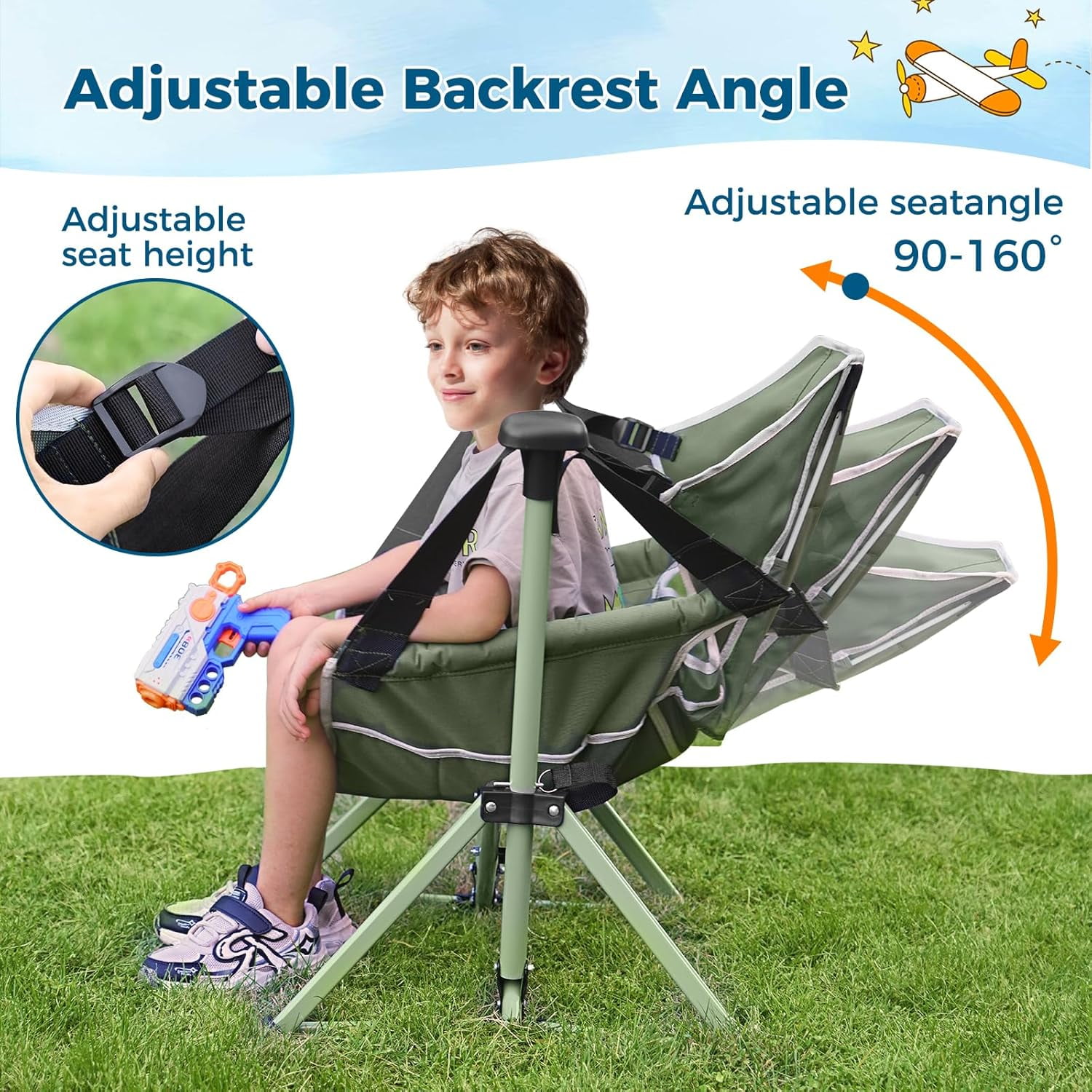 Kids Hammock Chair with Stand, Adjustable Folding Portable Chair for Camping Travel and Patio, Green, Supports 135 Lbs